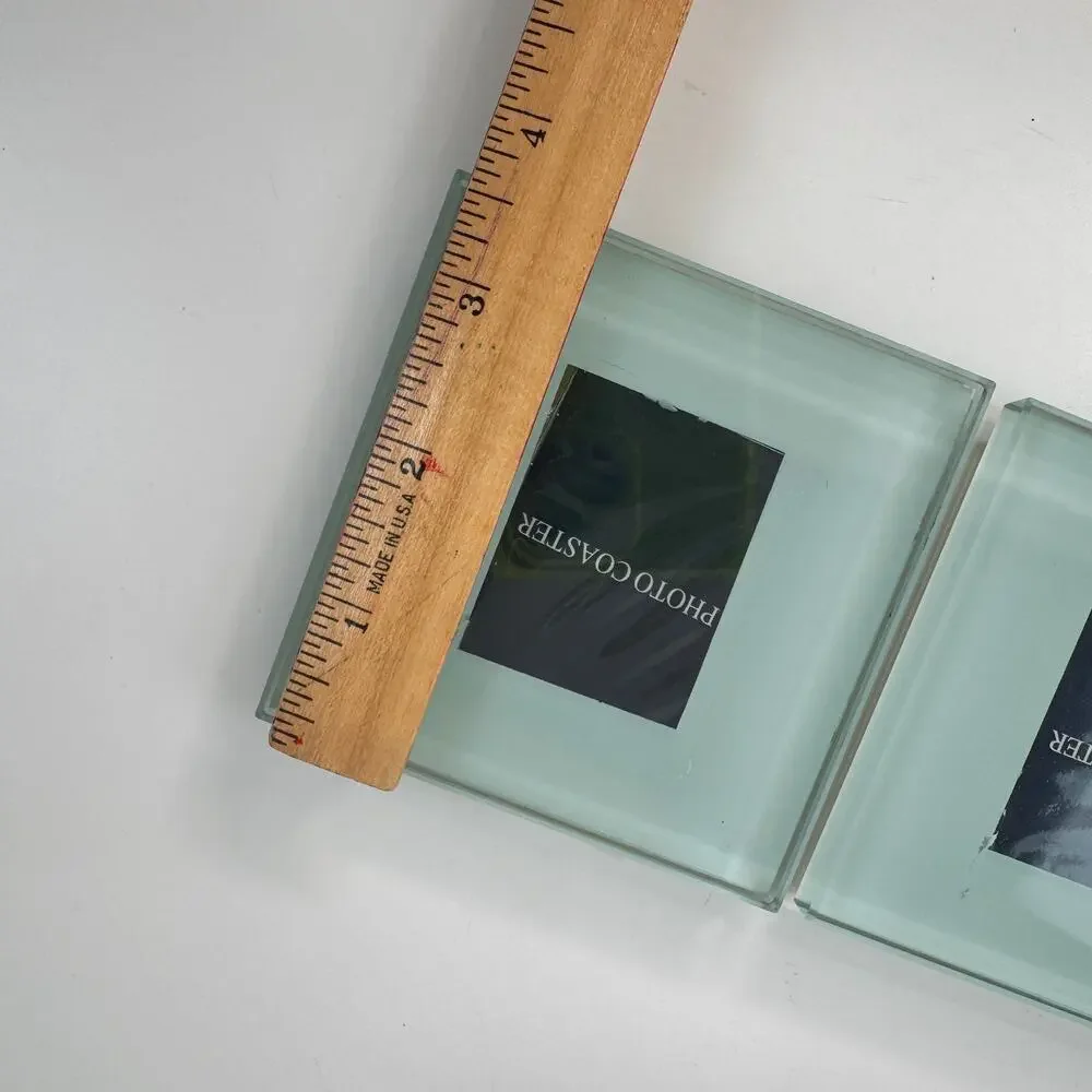 Photo Frame Coasters Wood Holder Tempered Glass Square Home Decorative Set of 4